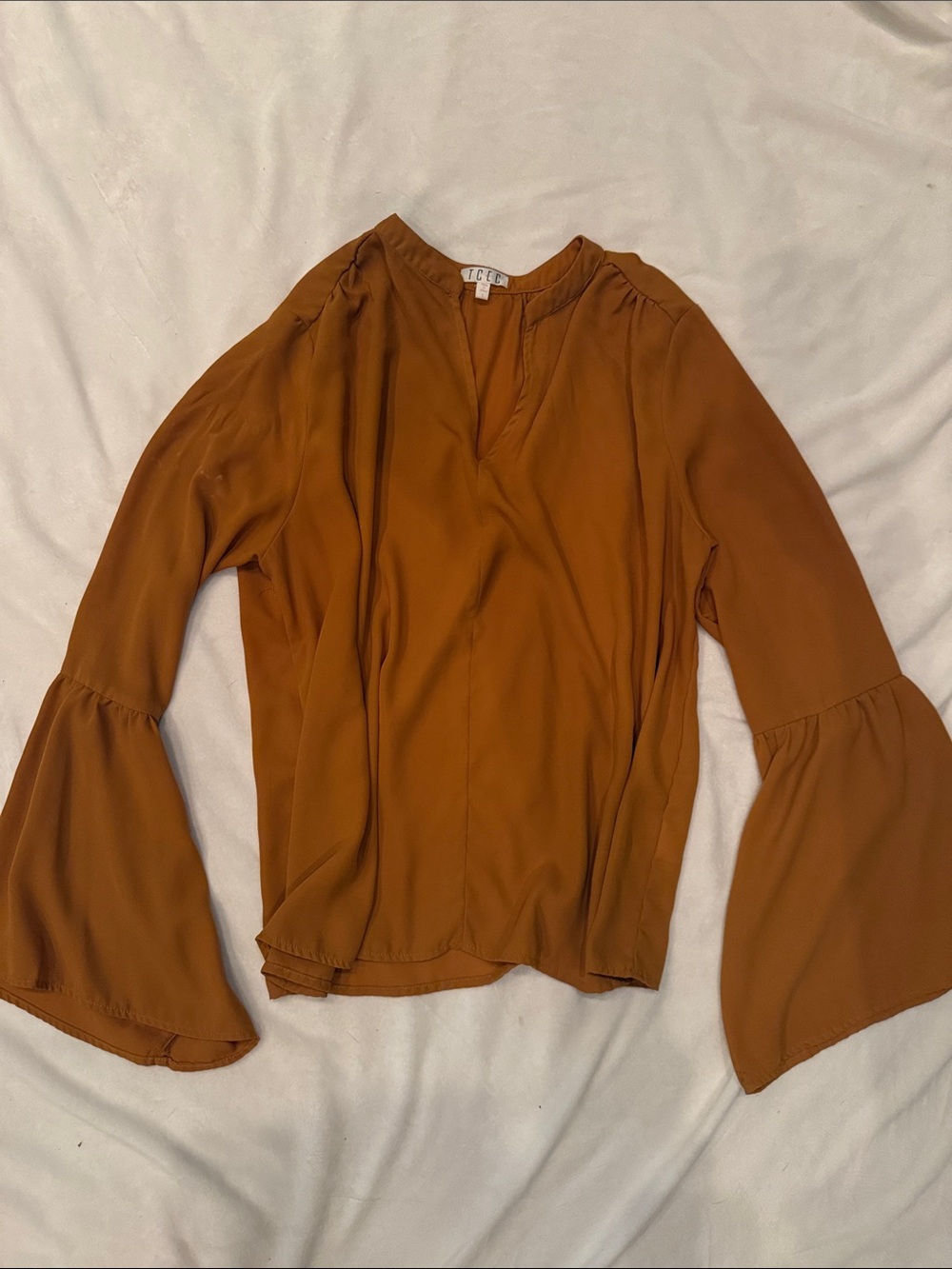 TCEC Rust Bell Sleeve V-Neck Blouse